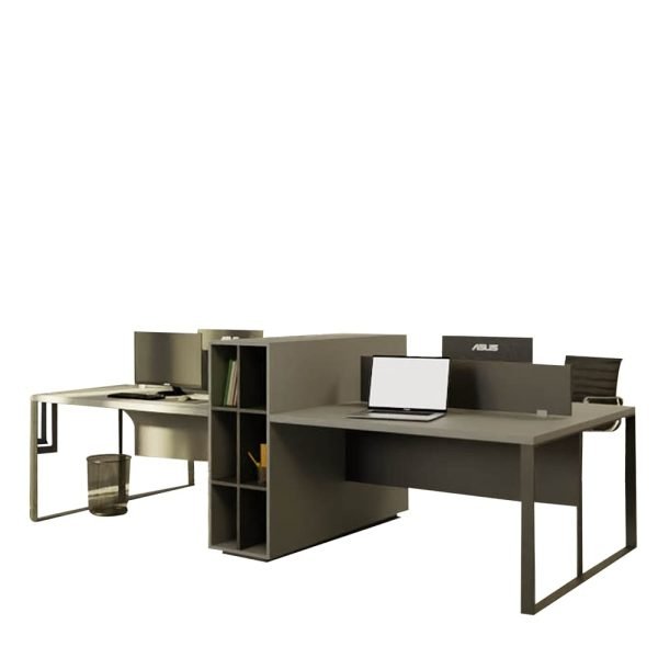 Modern Four workstation office desk with storage shelves by Ultimate Designs Ltd