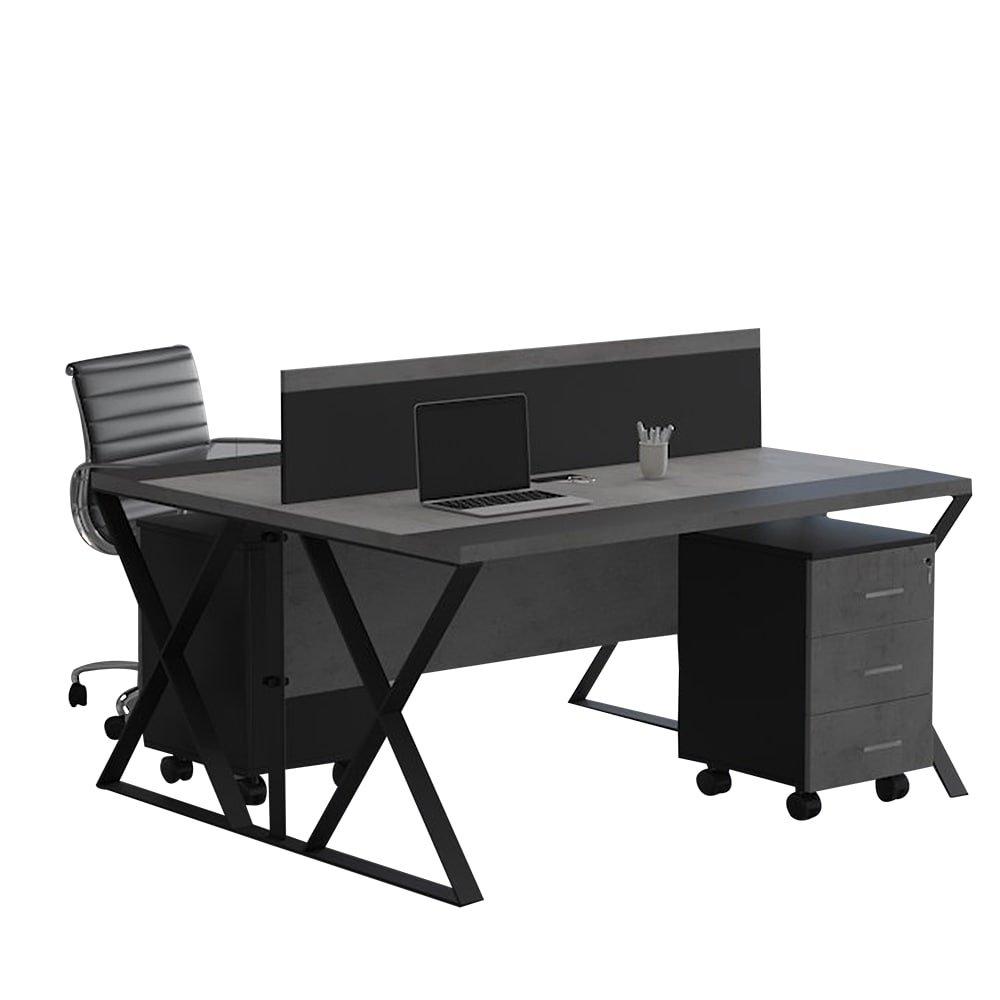 2 Person Open Workstation Desk with Divider and Mobile Drawer – Model UDL OWS-809