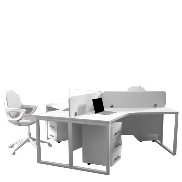 Modern 3 Seater Office Workstation Desk with Privacy Panel & White Finish