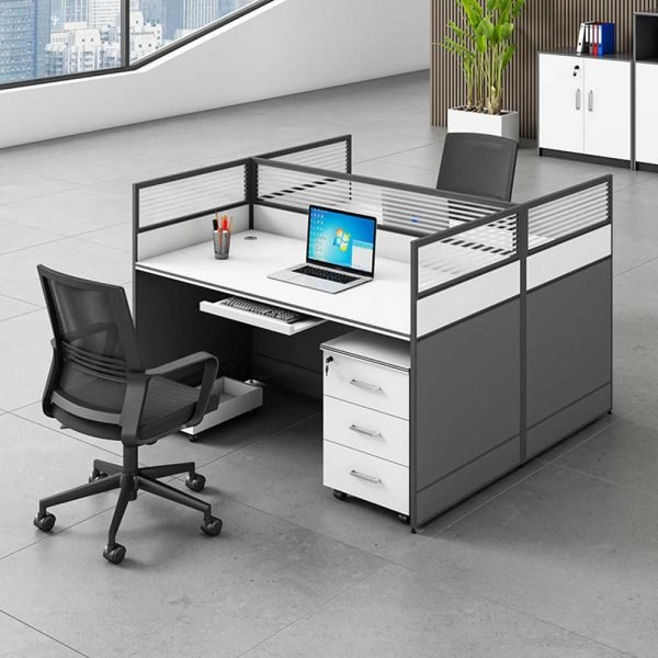 Modern 2 Seater Office Workstation with aluminum frame and board partition cubicle desk
