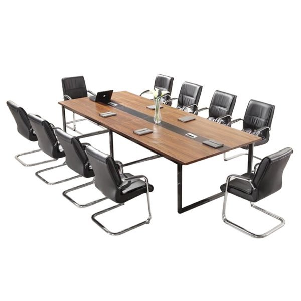 Modern 10-seater walnut conference table with black leather chairs – Ultimate Designs Ltd
