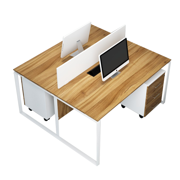 Modern 2 Seater Workstation Desk with Wooden Top and White Divider